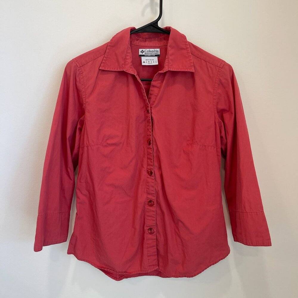 Columbia Women's Small Outdoor Hiking Shirt 3/4 Sleeve Cotton Adventure Salmon